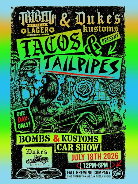 Tacos and Tailpipes Car Meet flyer July 2026